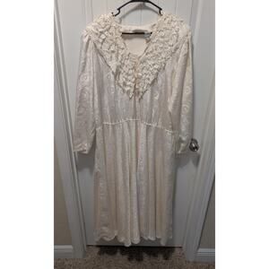 Vintage 80/90s NILANI Ivory Silky Jacquard Maxi DRESS Crochet Lace Size 20W/40